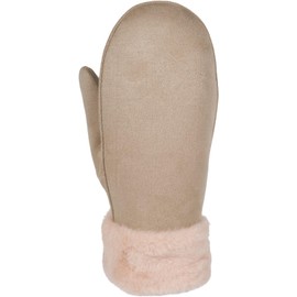 styleBREAKER 09010048 Women's Winter Mittens Suede Look with Soft Faux Fur Waistband Warm Mittens, beige