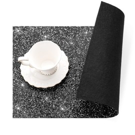 Cumouna Black Placemat, Sparkle Glitter Rhinestones Table Mat Crushed Diamond Rectangle Table Placemat 12 x 18 inch for Home Kitchen Dinning Christmas Thanksgiving Fall New Year Decorations