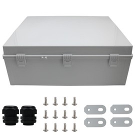 MAKERELE Large Junction Box Waterproof Plastic IP67 Vented Outdoor Enclosure Box 2 NPT 1”Glands and Adjustable Clamp*2 Hinged Cover Junction Box Plastic (23.6"*19.7"*8.7")