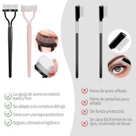 2PCS Manricle Peine de Pestañas - Separador de Destañas, Peine de Pestañas Dentado de Acero Inoxidable, Peine de Pestañas Portátil con Funda, Cepillo de Belleza para Pestañas (Negro + Rosa)