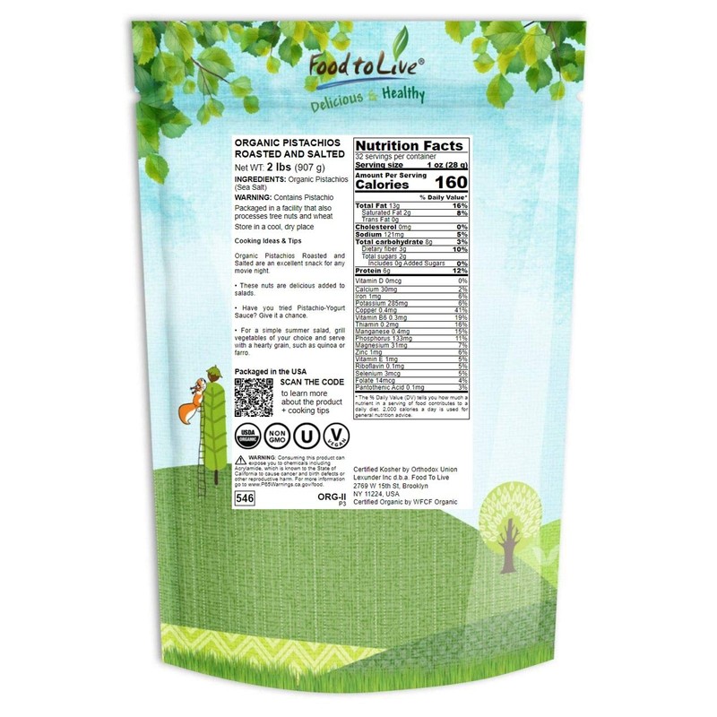 Food to Live Organic Pistachios, 2 Pounds In Shell, Dry