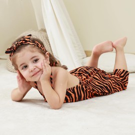 RAISEVERN 4T 5T Baby Girl Tiger Jumpsuit Rompers Summer Outfit Clothes Kids Toddler Cute Backless Harem Strap Jumper Beach For Girls with Pocket