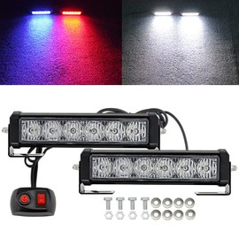 LED Luces estroboscópicas de emergencia Bar 2pcs rojo azul cambio blanco Advertencia de doble color Luces de la rejilla de la policía Barra de montaje en superficie Apto para motocicleta POV Vehículo de construcción utilitario y camioneta de remolque