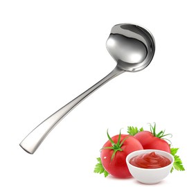 Stainless Steel Sauce Spoon Sauce Ladle with Pouring Spout Soup Spoon Soup Ladle Made of 304 Stainless Steel, Dishwasher Safe, Pouring Spoon for Soups, Gravy Dressings, Kitchen Cooking Tool, Silver