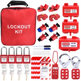 Lockout Tagout Kit Safety Electrical Loto with Clamp-On Circuit Breaker Lockout, Electrical Plug, culti- Pole Breaker,Lockout Hasp, Padlock, Loto Tags for Electrical/Industrial/Mechanical
