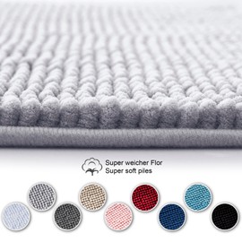 Decomira Bath Mat Non-Slip Toilet Mat with Cut-Out, Can be Combined as a Bath Mat Set, Bathroom Rug Bath Mat Washable Made of Chenille, For Freestanding Toilets, Grey, 45 x 45 cm