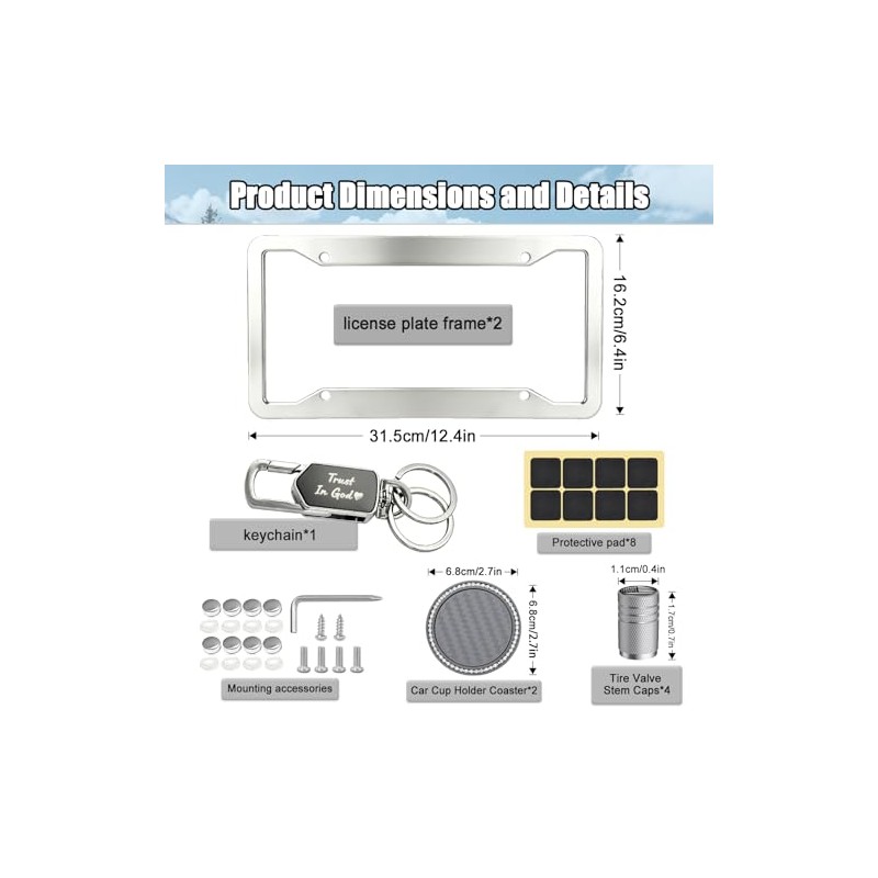 Rugged Stainless Steel License Plate Frame 2 Pack, Resistant Rustproof