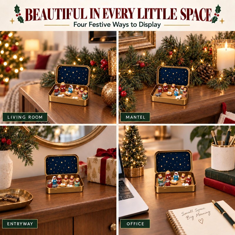 Mini Nativity Set in a Tin Box, Christmas Jesus Scene