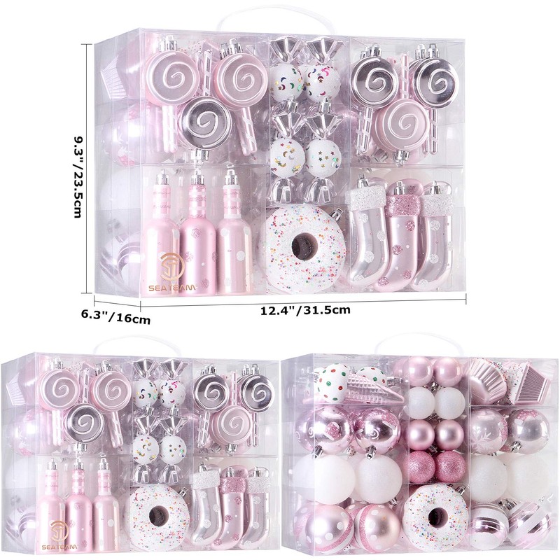 Sea Team 80-Pack Assorted Shatterproof Christmas Ball Ornaments Set Decorative