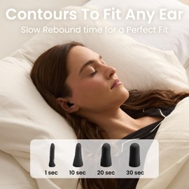 SnoozePlugs - 60 Pairs of Soft Foam Earplugs for Sleeping – Slow-Rebound Ear Plugs in Jar with Wood Lid (Black)
