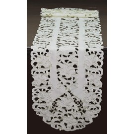 Creative Linens Embroidered Floral Table Runner 15x70 Oval Dresser Scarf Ivory