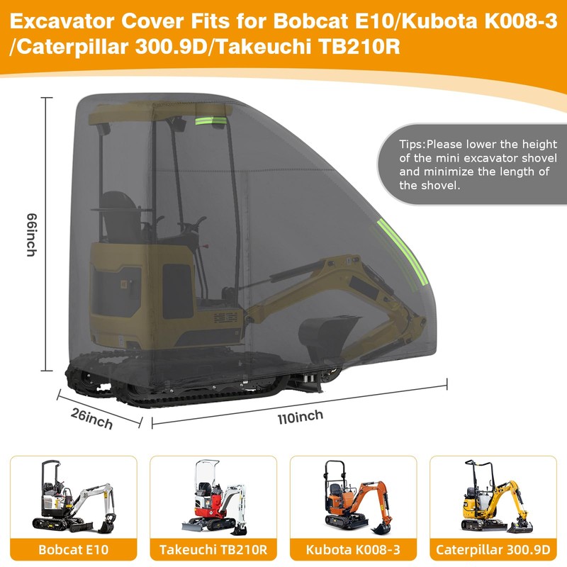 Mini Excavator Cover for Bobcat E10/Kubota K008-3/Caterpillar 300.9D/Takeuchi TB210R/Yanmar Vio10-2,
