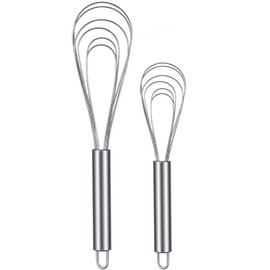 Patelai 2 Pieces Flat Whisk Stainless Steel Flat Wire Egg Whisk Set 8 Inch and 10 Inch Portable Kitchen Sauce Whisks for Cooking Blending Beating Stirring Mixing