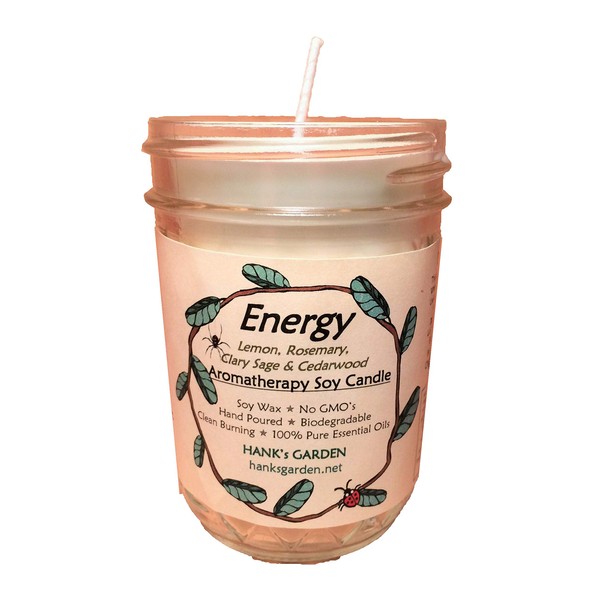 Energy Aromatherapy Soy Wax Candle - Lemon, Rosemary, Clary Sage,