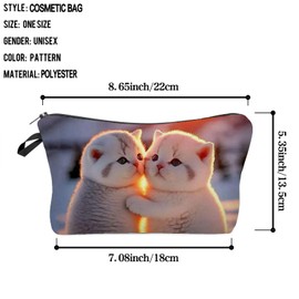 Livel lhood Snow Cat Makeup Bag Cute Small Organizer Bag Travel Toiletry Zipper Pouch Kitten Cosmetic Bag Birthday Present for Cat Lovers Cat Mom Women Friends