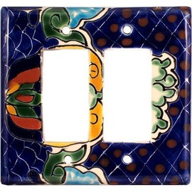 Fine Crafts Imports Double Decora Blue Mesh Talavera Switch Plate