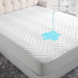 Quilted Waterproof Mattress Protector - Full Size 15" Deep Pocket Fitted Sheet, Ultra-Soft Breathable and Machine Washable Mattress Pad Cover - White