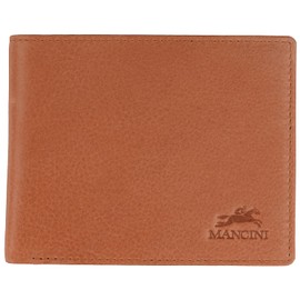 Mancini Bellagio Top Grain Leather RFID Secure Billfold with Coin Pocket, Cognac