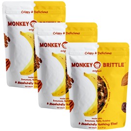 Monkey Brittle Healthy Snacks, Crispy Plant-Based Treats for Kids & Adults, Vegan & Gluten-Free, All-Natural Snack for School, Sports, Camping & On-the-Go (Pack of 3), Original
