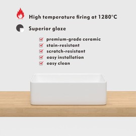 J-FAMILY 14.5'' x 10.6'' Bathroom Small Vessel Sink Above Counter White Porcelain Ceramic Sink Bowl Vanity Sink Lavatory Rectangular Wash Hand Basin,JFBS99