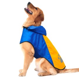 iTayga Dogs Waterproof Jacket,Lightweight Waterproof Raincoat Reflective Strips Safety Dog Coat with Hood Collar Hole,Windproof Snow-proof Dog Rain Jacket for Small Medium Large Dogs(L,Blue-Orange)