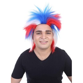 US Patriotic Fuzzy Wig, Red/White/Blue Adult HM-127