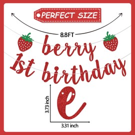 Berry 1st Birthday Banner, My Berry First Birthday Decorations, Strawberry 1st Birthday Party Decor Supplies, Strawberry Theme 1st Birthday Decorations for Girls Red & Green Double-Sided