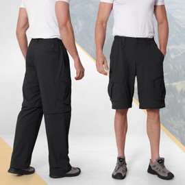 IGOLUMON Men's Convertible Hiking Pants, Zip Off Breathable Cargo Pants UPF50+ Quick Dry Outdoor Pants with 6 Deep Pockets Waterproof Lightweight Work Pants for Camping Travel Fishing, Black