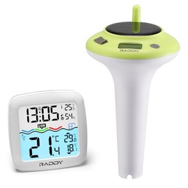 Solar-Poolthermometer Schwimmend Kabellos, mit Innenmonitor, IPX8, Akku-Wiederaufladbare, für Pool, Spa, Teich