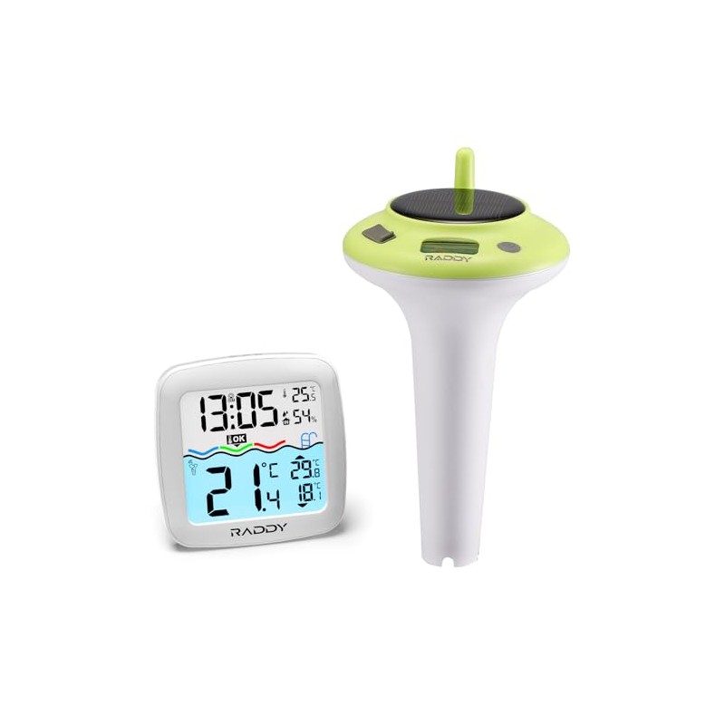 Solar-Poolthermometer Schwimmend Kabellos, mit Innenmonitor, IPX8, Akku-Wiederaufladbare, für Pool, Spa,