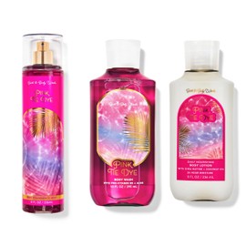 Pink Tie Dye Fine Fragrance Mist Daily Nourishing Body Lotion Body Wash Gift Set of 3 Bath and Body Fragrance notes: juicy apple, water lotus and cotton blossom.