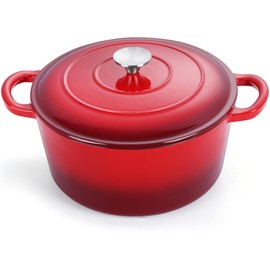 E-far Dutch Oven Pot with Lid, 5 Quart Enameled Cast Iron Round Dutch Oven Stockpot for Bread Baking/Braising/Cooking/Roasting/Stewing, Heavy Duty Nonstick Cookware Safe for Induction & Oven - Red