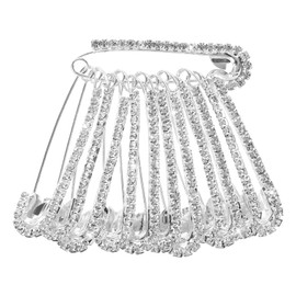 12PCS Rhinestone Safety Pin Brooch, Silver Crystal Brooch Pins for Women Crystal Decorative Safety Pin Shiny Safetys Brooches and Pins Charms for Women Sweater Scarves Shirt Dress Hat Scarfs