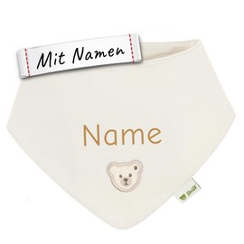 LALALO Steiff Bear Baby Bandana Embroidered with Name, Organic Cotton Triangular Scarf / Nicky Scarf, Teddy Bear Grey for Girls and Boys as a Gift for Birth, First Equipment, Christening, Santa Claus, Christmas