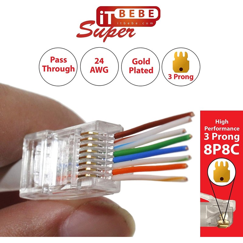 ITBEBE 300 Pieces RJ45 Cat6 Pass Through Connectors - Gold
