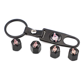 XDG 4Pcs ST Logo Zinc Alloy Chrome Dustproof Car Tire Valve Stem Airtight Caps Covers and 1Pcs Wrench Keychain Combo Set for ST Styling Decoration Accessories(Tires Parts Valve Stems Caps) (Black)