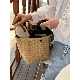 Zeaiisiy Basket Bag, Handbag, Straw, Casual Bag, Stylish, Cute, Lightweight, Beach Bag, For Work, Outings, Gift, Black