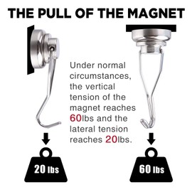 MIKEDE Magnetic Hooks Heavy Duty, 60 lb+ Strong Swivel Swing Neodymium Magnetic Hooks for Hanging, Strong Magnet Hanger for Cruise Cabins, Locker, Toolbox, Home, Kitchen - Pack of 10