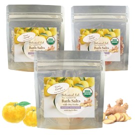 Bath Salt, Magnesium, Aroma Bath Salt, Yuzu, Ginger, Hot Bath, Aromatic Bath, Moisturizing (Trial Set, Gift, Present) (Extra 3.5 oz (100 g) 3 Packs, White Rock Salt, Pink Rock Salt, Red Rock Salt,