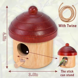 2 Pack Window View Wooden Bird Houses for Outside, Hanging Outdoor Birdhouses to Paint, Bird Nesting Box for Wren Chickadee with Hemp Ropes