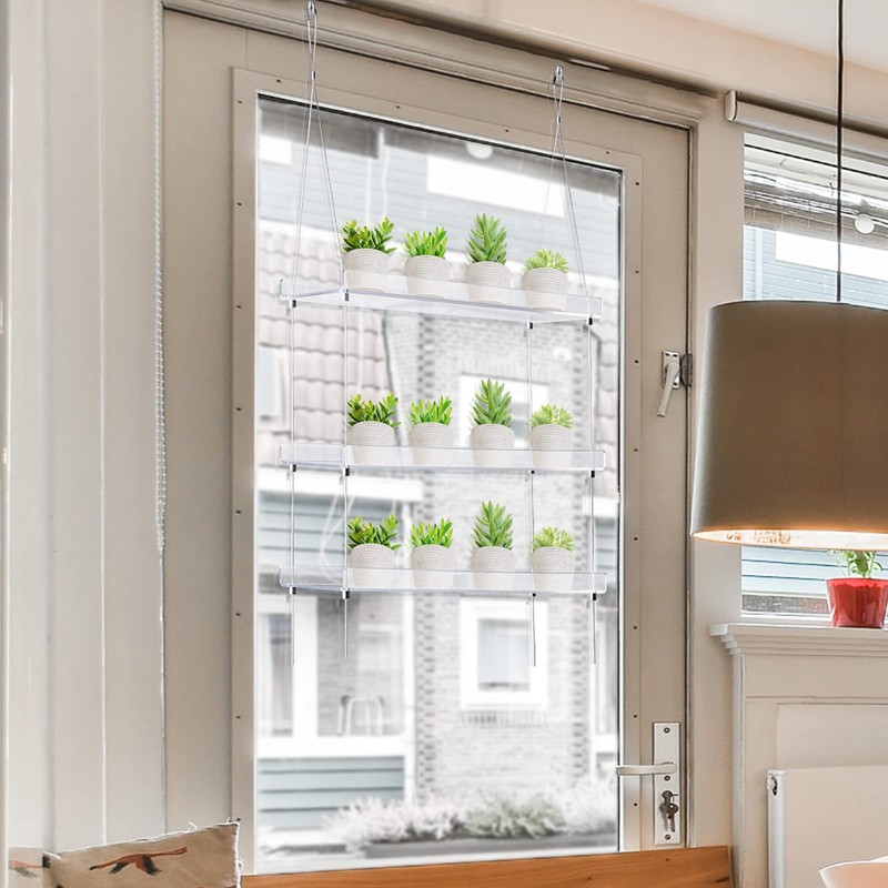 Sumerflos 3-Tier Acrylic Window Boxes Plant Shelves for Windows, Acrylic