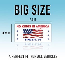 No Kings in America Since 1776 Bumper Sticker Classic Subtle Leftist Social Justice Human Rights Democrat White Vinyl Decal for Car Truck, Waterproof UV-Resistant 7.5x3.75in