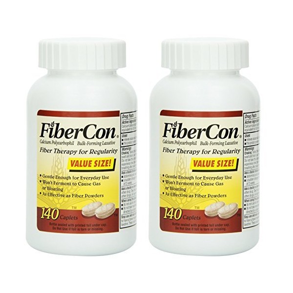 FiberCon Fiber Therapy for Regularity, Caplets, Value Size 140 caplets by Fibercon (Pack of 2)