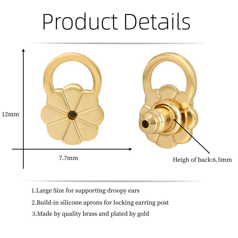 Earring Backs for Droopy Ears, JIACHARMED Locking Flower Earring Backs