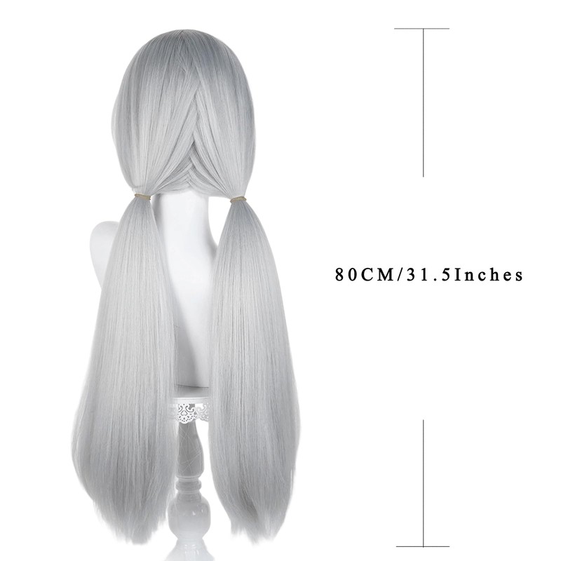 Long Gray Ponytail Wig for Women Silver Grey Cosplay Wig
