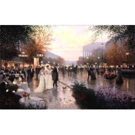 Cafe Madeleine by Christa Kieffer Paris France Floral Street Scene 9x12 Print