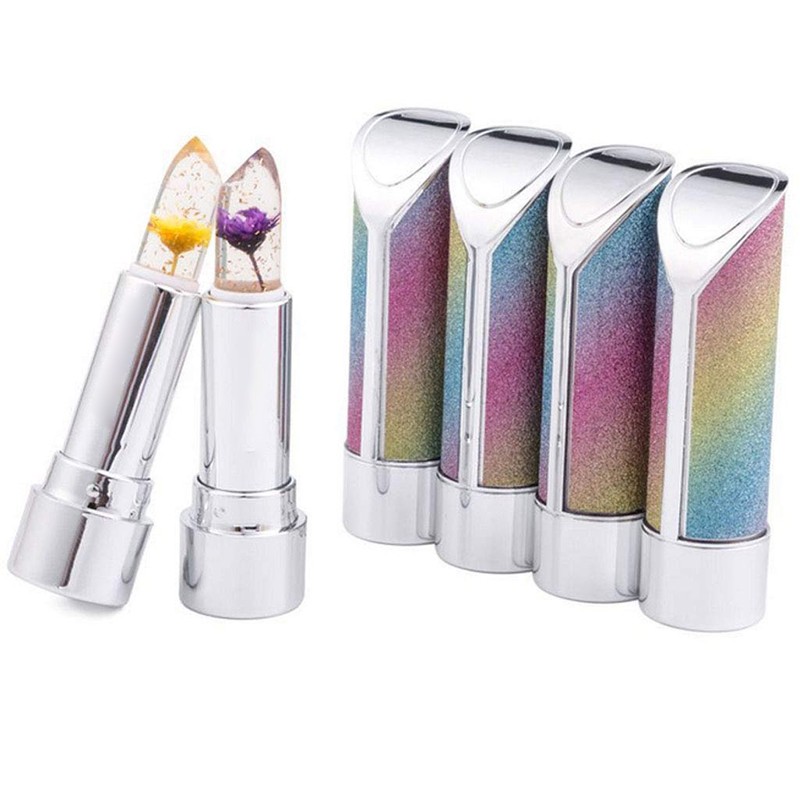 3Pcs Crystal Flower Jelly Lipstick Nutritious Moisturizing Lip Balm Temperature