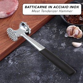 IPEA Stainless Steel Meat Tenderizer with Comfort Rubber Handle - 22.5cm - Double Sided Meat Tenderizer for Chopping Meat, Hamburgers, Cutlets, Steaks, Chicken - Non-Stick Kitchen Hammer