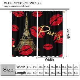 AAVEUP Lips Paris Curtains, Red Heart Fashion Romantic France Eiffel Tower Window Treatments, Thermally Insulated Drapes for Kids Girls Women Bedroom Living Room Bathroom 42x45in（No Blackout）