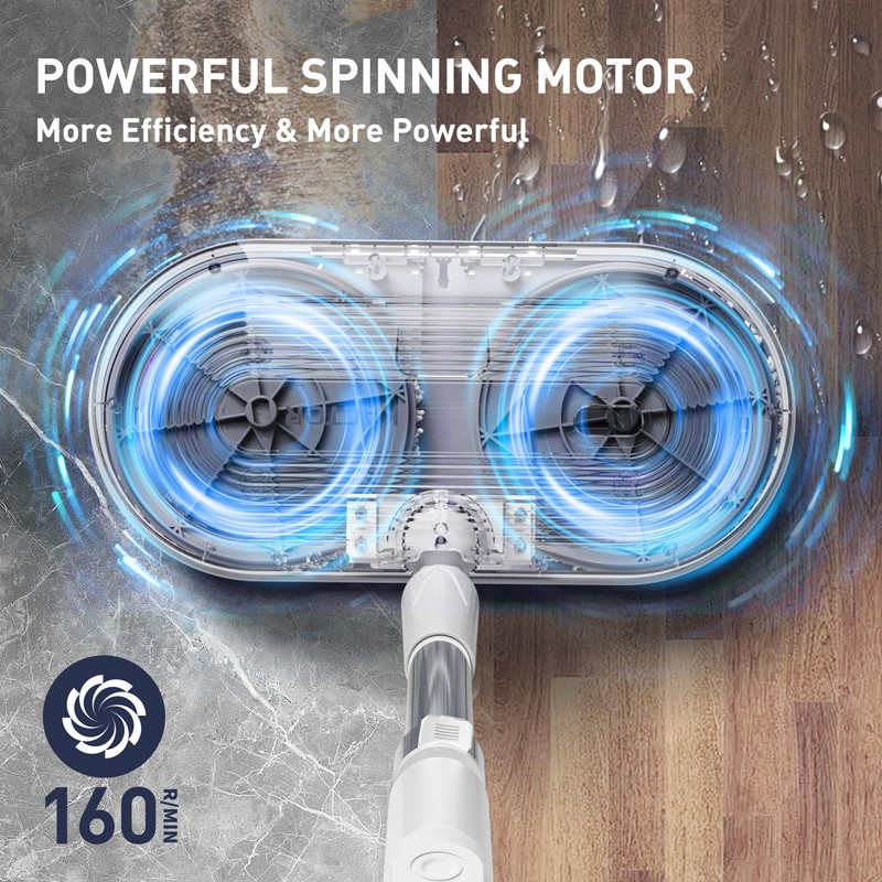 Cordless Electric Spin Mop, Electric Floor Cleaner with Water Sprayer